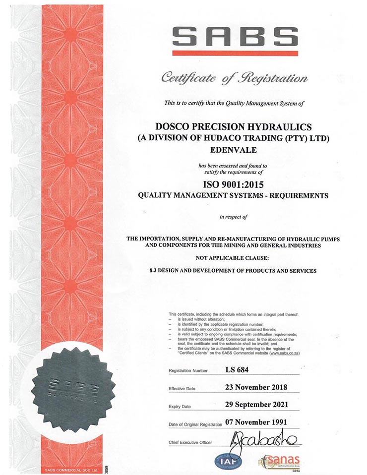 DOSCO ISO 9001-2015 Certificate