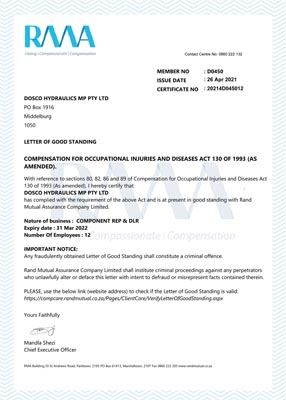 DOSCO-MP - RMA letter of Good Standing