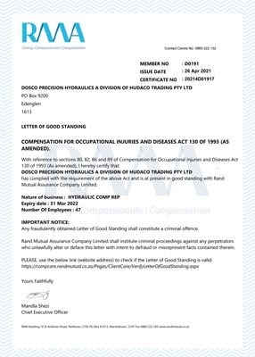 DOSCO - RMA letter of Good Standing